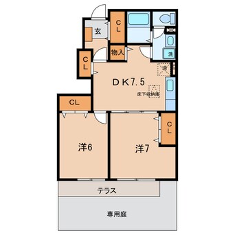 間取図 名鉄バス(西尾市)/下矢田 徒歩3分 1階 築21年