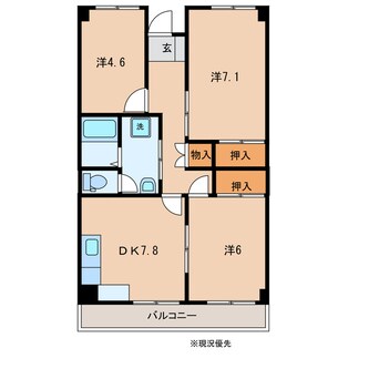 間取図 名鉄西尾線/西尾駅 徒歩4分 3階 築43年