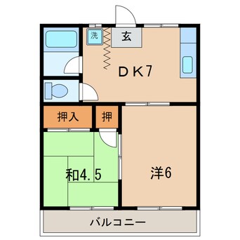 間取図 東海道本線/幸田駅 徒歩3分 1階 築36年