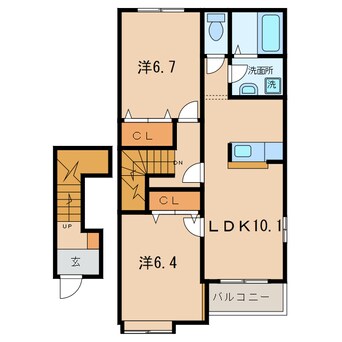 間取図 東海道本線/三ケ根駅 徒歩18分 2階 築14年