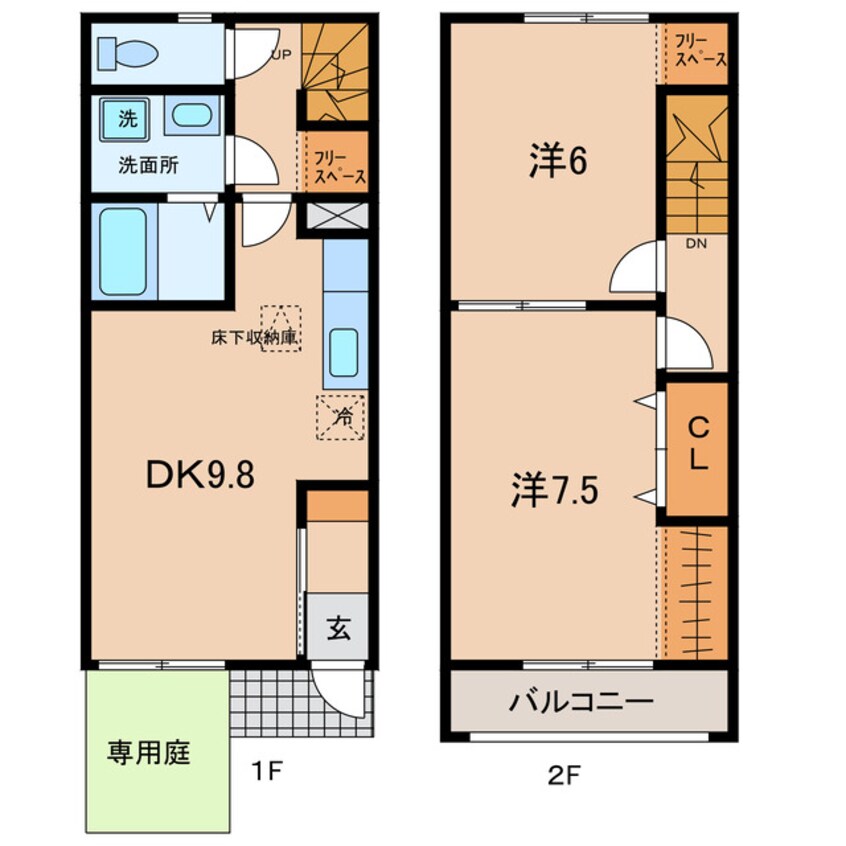 間取図 名鉄西尾線/福地駅 徒歩43分 1-2階 築9年