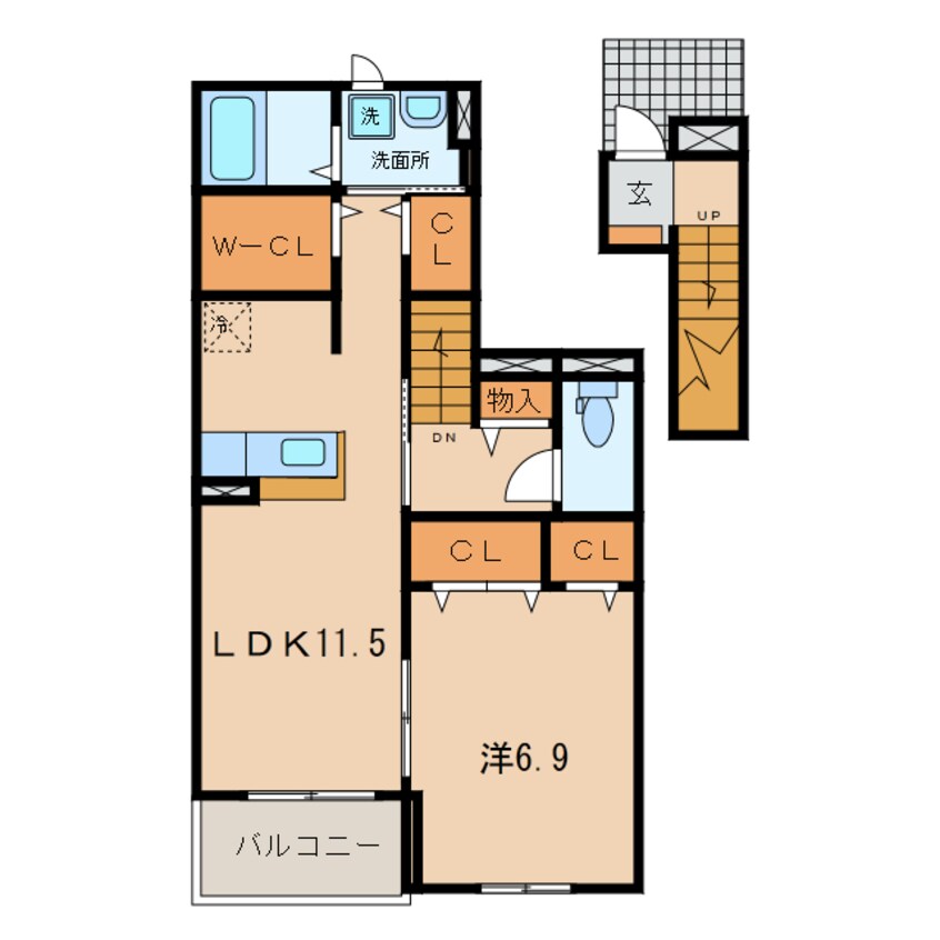 間取図 名鉄バス(西尾市)/下矢田 徒歩6分 2階 築8年