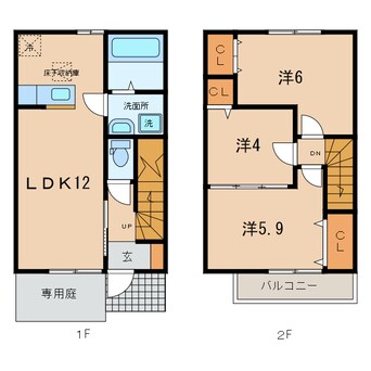 間取図 名鉄西尾線/福地駅 徒歩26分 1-2階 築5年