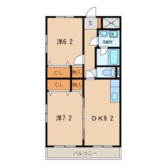 間取図 名鉄三河線/北新川駅 徒歩6分 2階 築21年