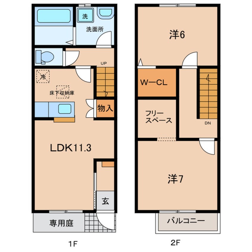 間取図 名鉄バス（幡豆郡）/一色大宝橋 徒歩5分 1-2階 築3年