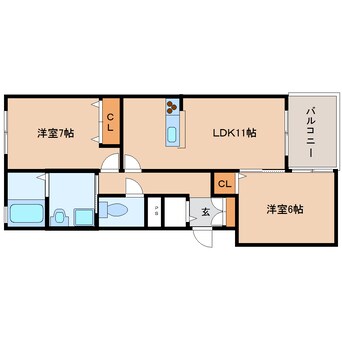 間取図 奈良線/平城山駅 徒歩3分 1階 築12年