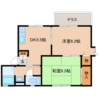間取図 奈良線/平城山駅 徒歩7分 1階 築29年