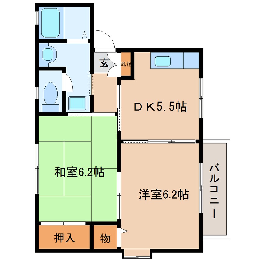 間取図 奈良線/平城山駅 徒歩7分 2階 築28年