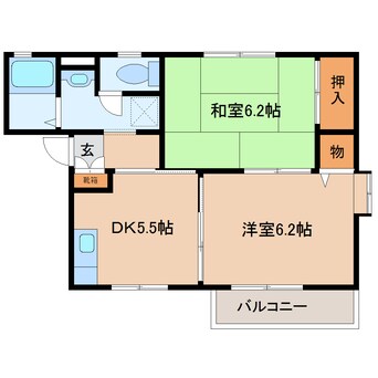 間取図 奈良線/平城山駅 徒歩7分 1階 築28年