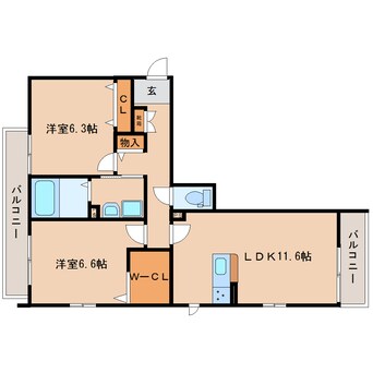 間取図 大和路線・関西本線/木津駅 徒歩18分 2階 築9年