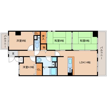 間取図 近鉄難波線・奈良線/新大宮駅 徒歩6分 4階 築33年