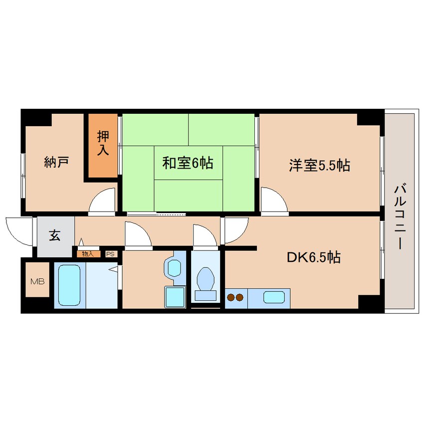 間取図 近鉄難波線・奈良線/新大宮駅 徒歩6分 2階 築34年