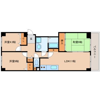 間取図 近鉄難波線・奈良線/新大宮駅 徒歩6分 3階 築35年