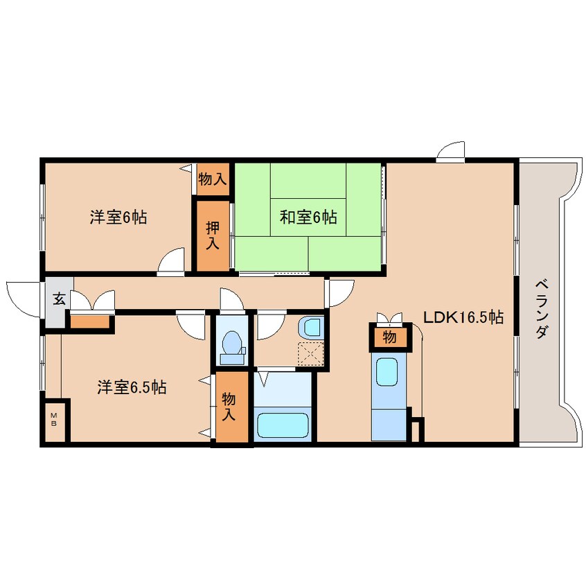 間取図 奈良線/奈良駅 徒歩18分 3階 築22年