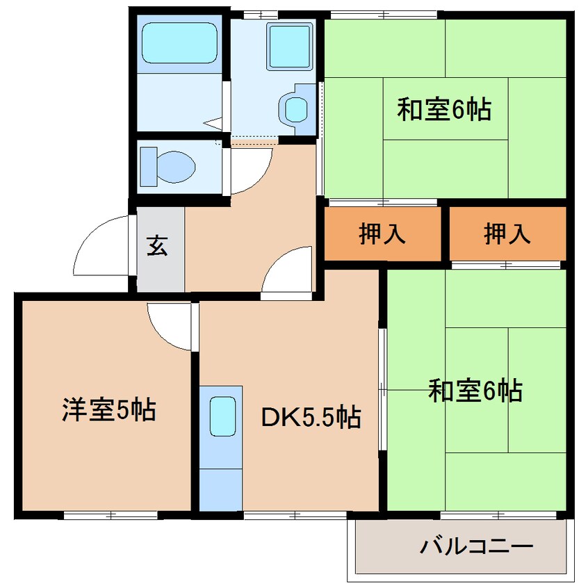 間取図 大和路線・関西本線/奈良駅 バス6分大安寺下車:停歩3分 2階 築29年