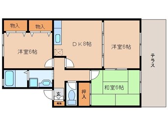 間取図 近鉄難波線・奈良線/近鉄奈良駅 バス15分木津南ソレイユ下車:停歩10分 1階 築27年