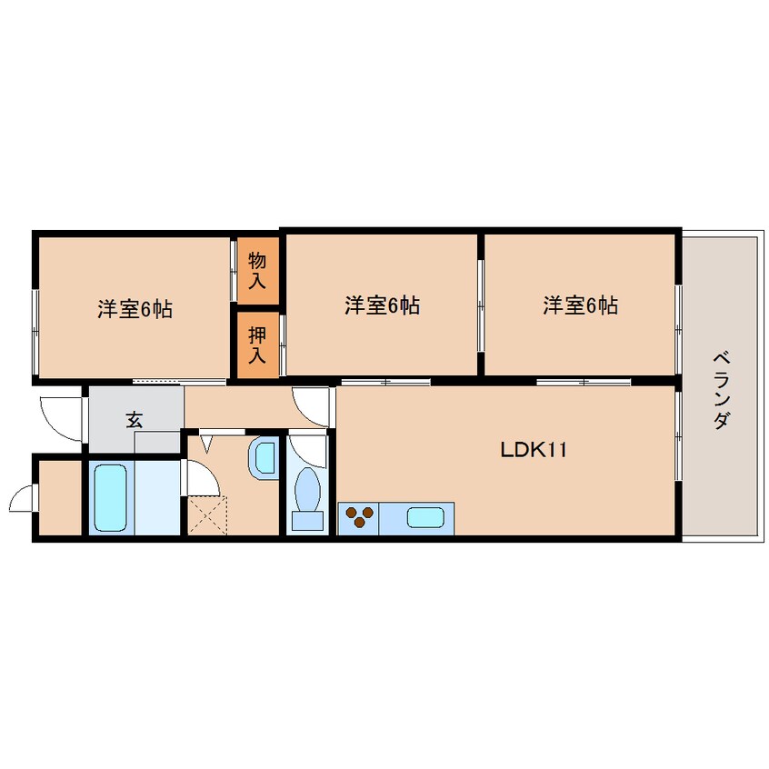 間取図 近鉄難波線・奈良線/新大宮駅 徒歩4分 2階 築36年