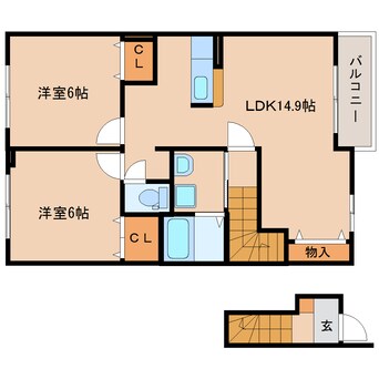 間取図 大和路線・関西本線/加茂駅 徒歩5分 2階 築9年