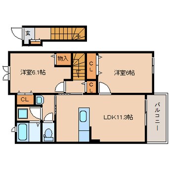 間取図 大和路線・関西本線/木津駅 徒歩12分 2階 築10年