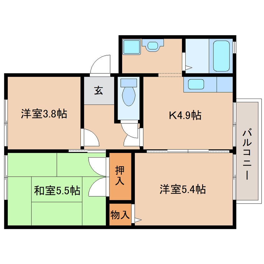間取図 近鉄難波線・奈良線/近鉄奈良駅 バス10分奈良佐保女子短大前下車:停歩3分 2階 築26年