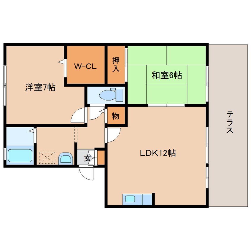 間取図 桜井線<万葉まほろば線>/京終駅 徒歩6分 1階 築26年
