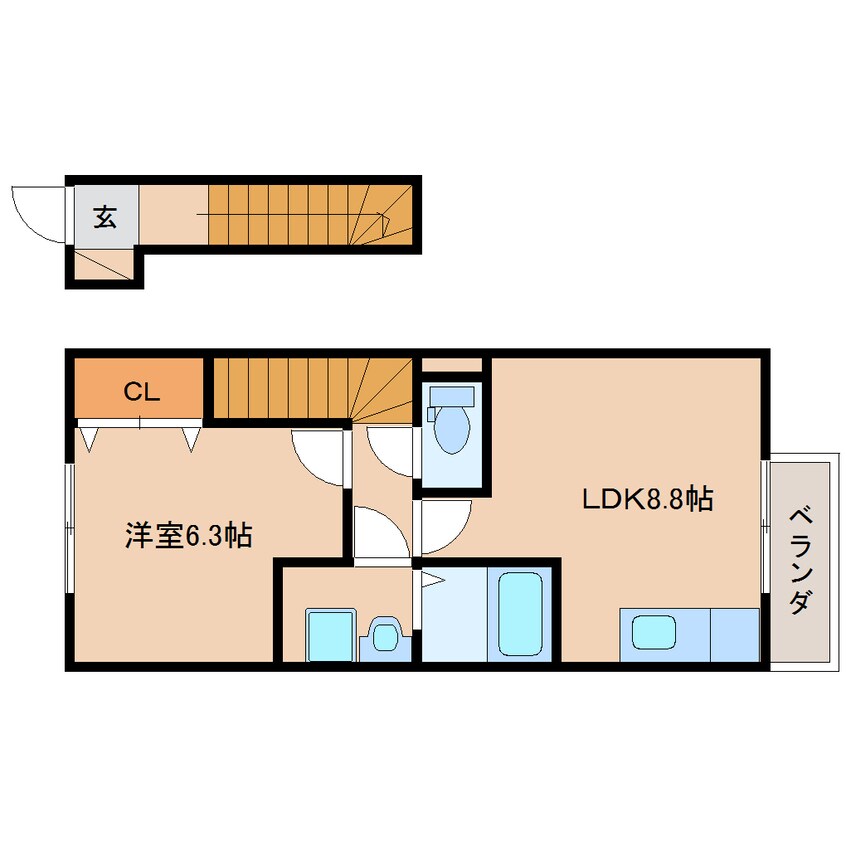 間取図 大和路線・関西本線/奈良駅 バス10分大安寺下車:停歩7分 2階 築15年