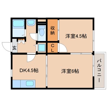 間取図 近鉄難波線・奈良線/近鉄奈良駅 徒歩13分 2階 築28年