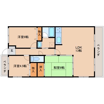 間取図 奈良線/平城山駅 徒歩1分 2階 築28年