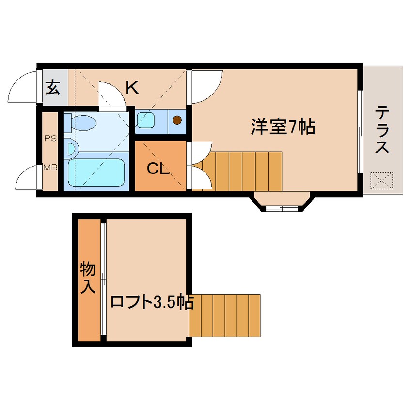 間取図 近鉄難波線・奈良線/近鉄奈良駅 バス12分萩ヶ丘下車:停歩7分 1階 築34年