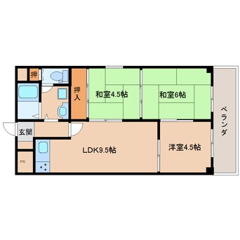 間取図 近鉄難波線・奈良線/近鉄奈良駅 徒歩7分 3階 築36年