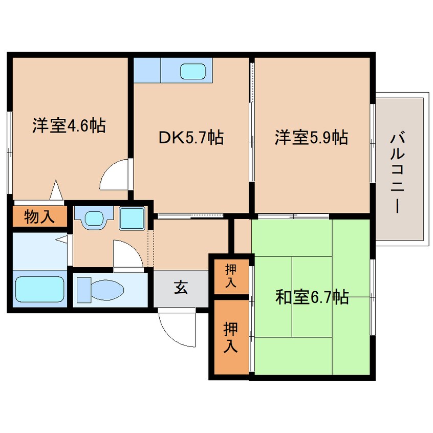 間取図 近鉄難波線・奈良線/近鉄奈良駅 バス15分木津南ソレイユ下車:停歩8分 2階 築27年