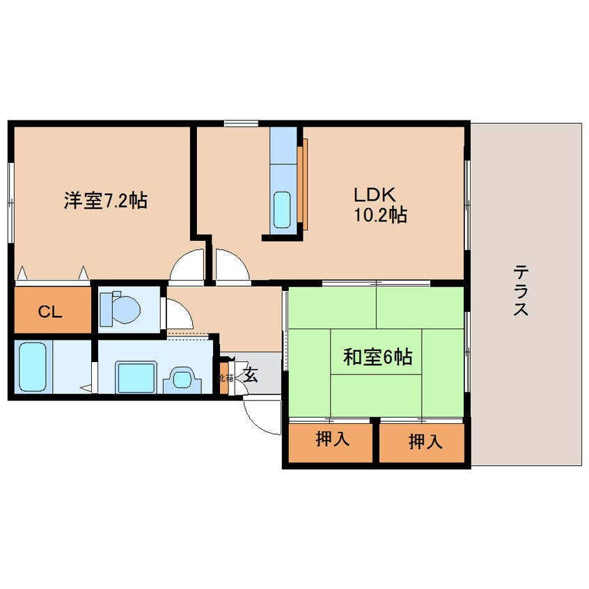 間取図 奈良線/木津駅 徒歩13分 2階 築24年