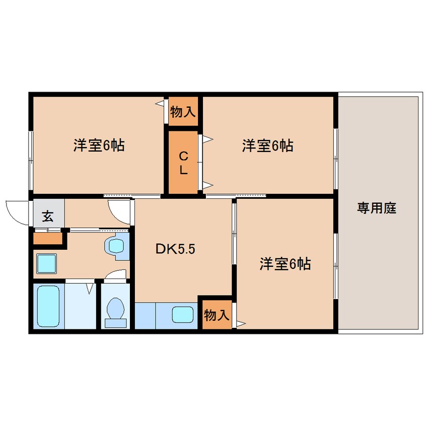 間取図 近鉄難波線・奈良線/新大宮駅 徒歩12分 1階 築25年