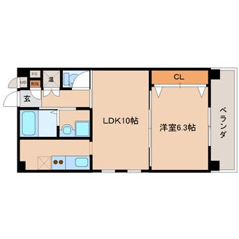 間取図 桜井線<万葉まほろば線>/京終駅 徒歩8分 3階 築16年