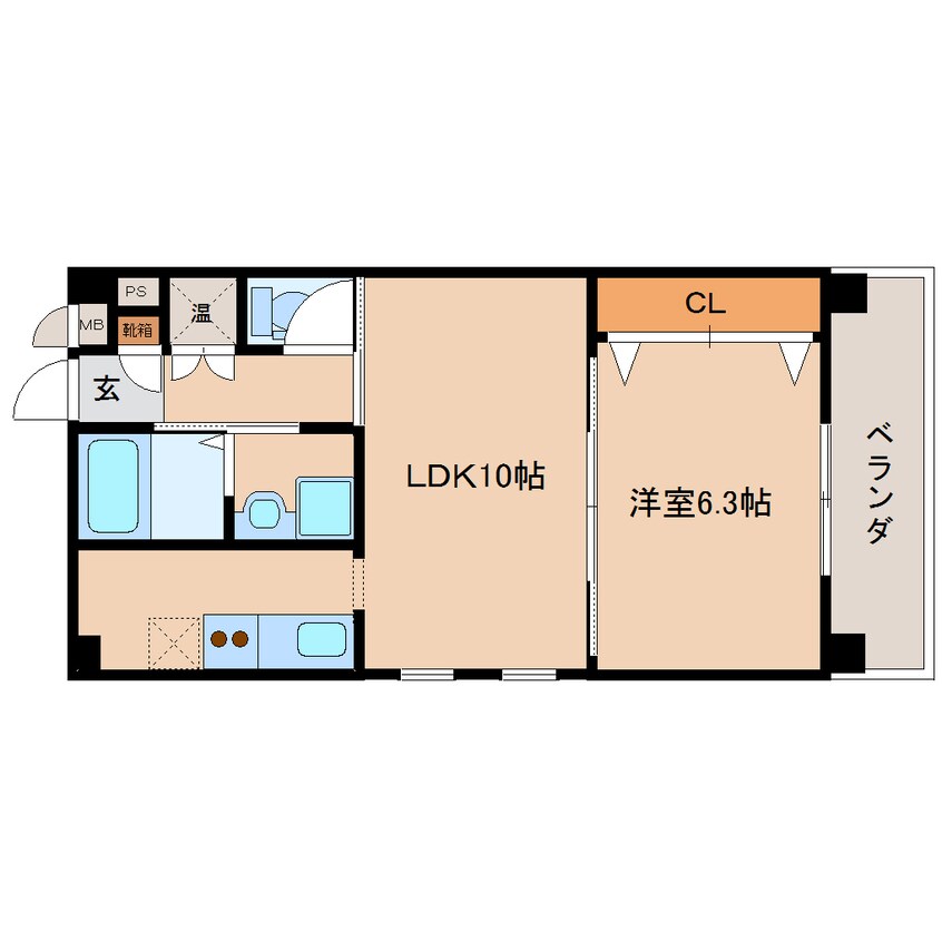 間取図 桜井線<万葉まほろば線>/京終駅 徒歩8分 3階 築16年