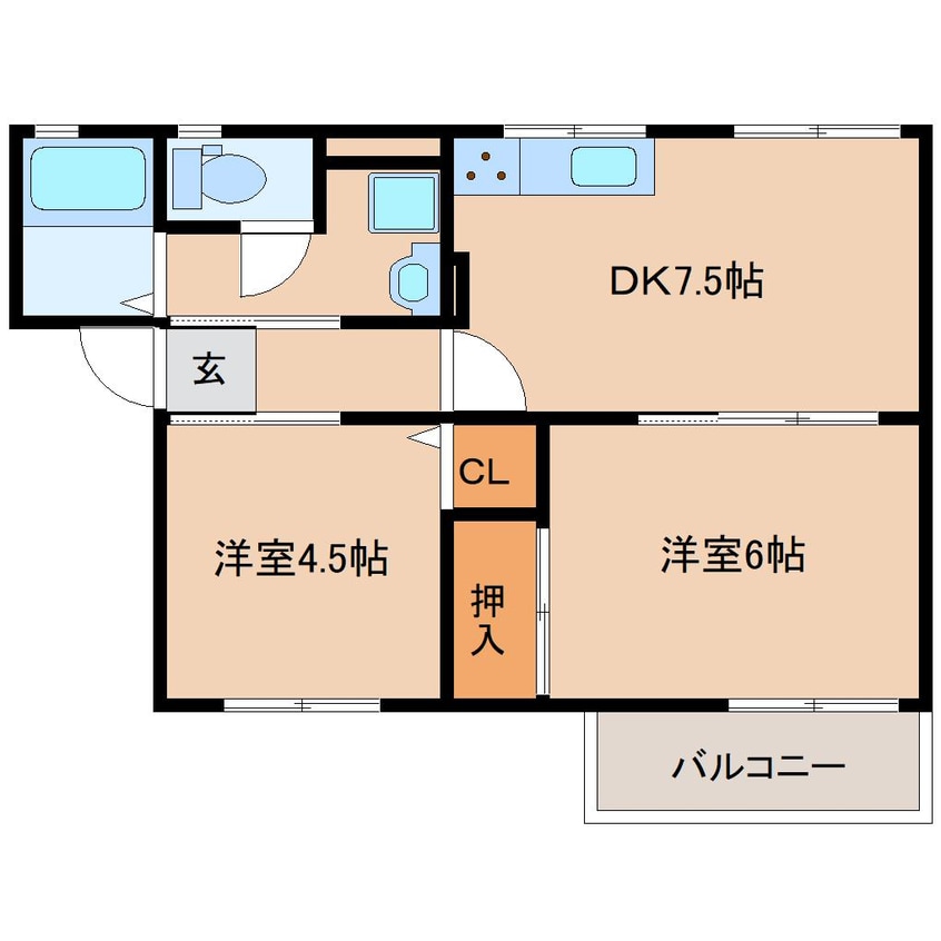間取図 大和路線・関西本線/加茂駅 徒歩4分 2階 築32年