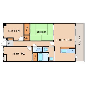 間取図 大和路線・関西本線/奈良駅 徒歩9分 4階 築29年