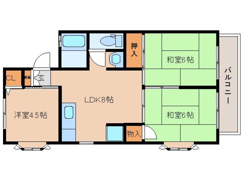 間取図 桜井線<万葉まほろば線>/帯解駅 徒歩8分 2階 築35年