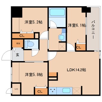 間取図 大和路線・関西本線/奈良駅 徒歩7分 8階 築6年