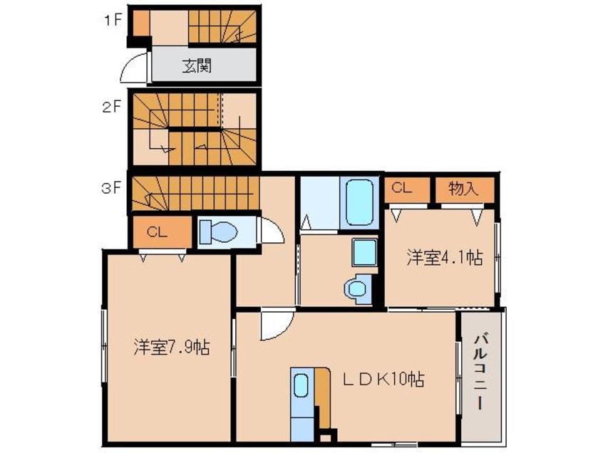 間取図 大和路線・関西本線/木津駅 徒歩24分 3階 築10年