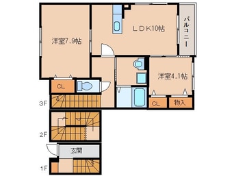 間取図 大和路線・関西本線/木津駅 徒歩24分 3階 築10年