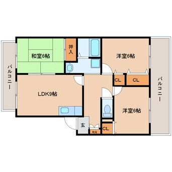 間取図 近鉄橿原線/尼ケ辻駅 徒歩19分 3階 築24年