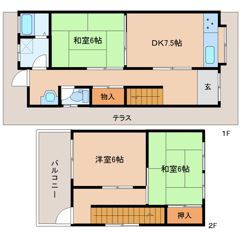 間取図 近鉄難波線・奈良線/近鉄奈良駅 徒歩20分 1-2階 築54年