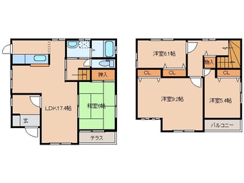 間取図 近鉄京都線/木津川台駅 徒歩15分 1-2階 築20年