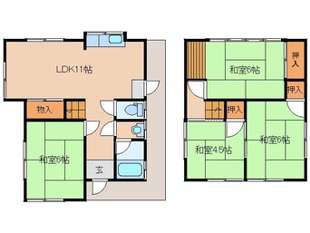 間取図 桜井線<万葉まほろば線>/京終駅 徒歩30分 1-2階 築48年