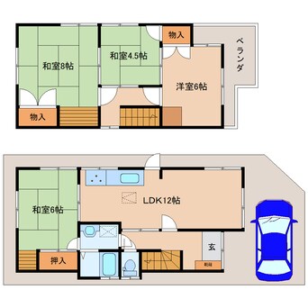 間取図 大和路線・関西本線/奈良駅 徒歩25分 1-2階 築46年