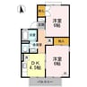 シャルム若里B棟 2DKの間取り