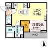 プランタン若里V 1LDKの間取り