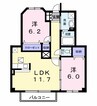 フラワーヒル　D 2LDKの間取り