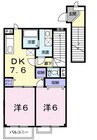2階 築19年 2DKの間取り